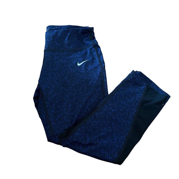 Nike Running Dri-Fit Cropped Leggings Blue Black Pattern Women's Small‎ - Picture 1 of 16